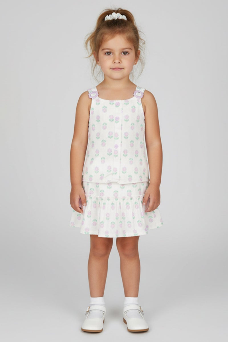 little lass طقم من قطعتين للفتيات الصغيرات بطباعة زهور، متعدد الألوان - Image 1